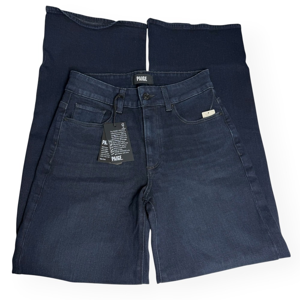 PAIGE Wide Leg Sasha Jeans NWT 32" Sz 26 Dark Wash Relaxed Anthropologie $259 - Picture 4 of 14